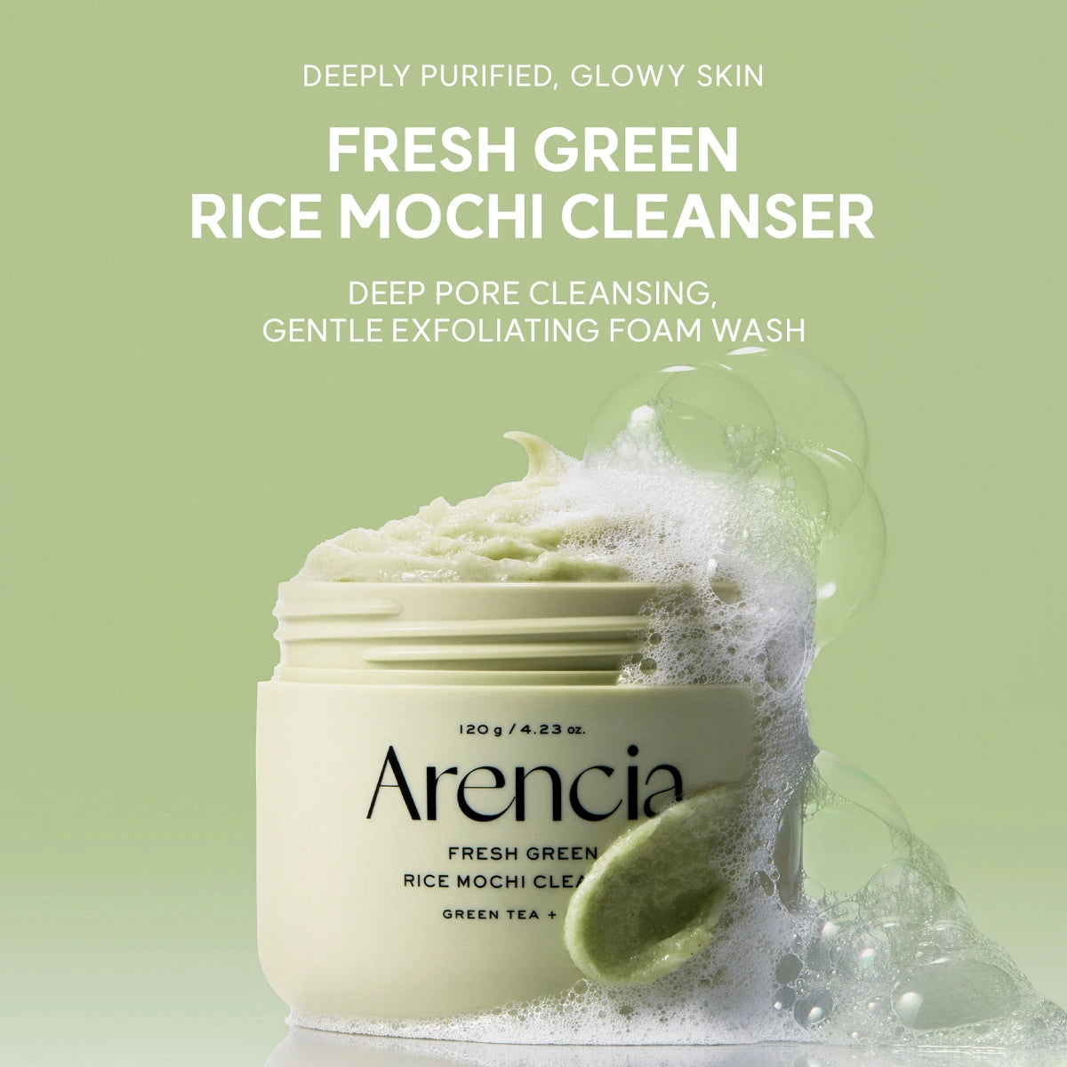 Arencia Fresh Green Rice Mochi Cleanser, Gentle Daily Cleanser for Acne-Prone Skin, 4.23oz(120g)