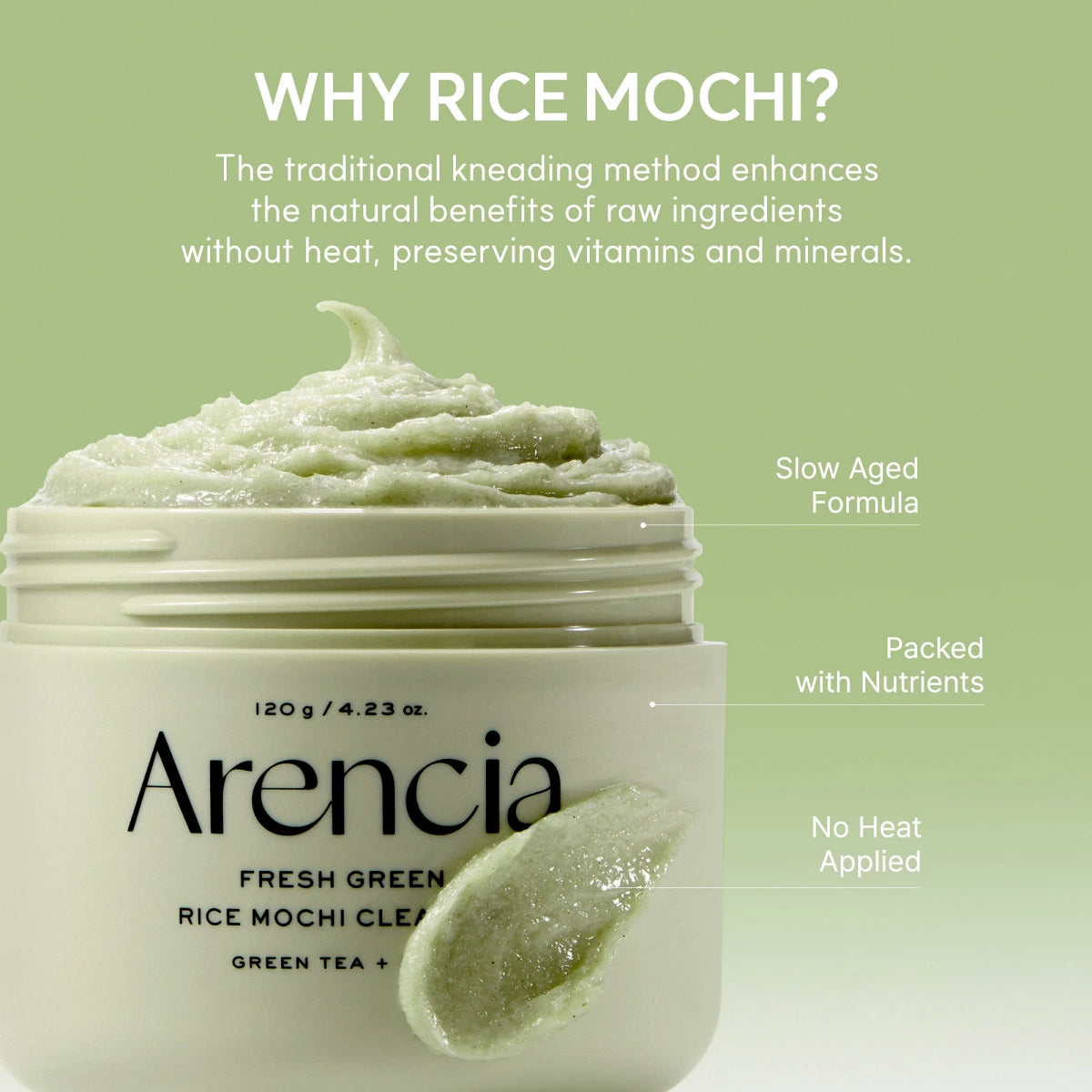 Arencia Fresh Green Rice Mochi Cleanser, Gentle Daily Cleanser for Acne-Prone Skin, 4.23oz(120g)